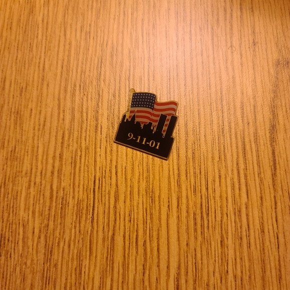 9/11 Always In Our Memory Lapel Pin - Twin Towers Tribute, Red White & Blue Enamel, 1-1/8 Inch